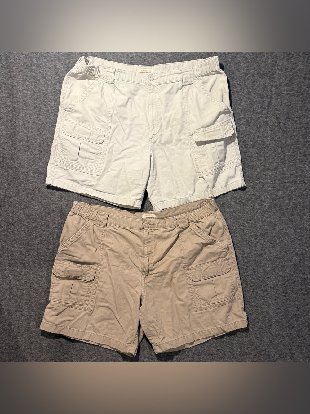 Savane Cargo Shorts Mens 42-44 Set of 2 tan cream Above Knee 7” Cotton Comfort